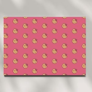 Pink greeting card with repeating cookie pattern and bold design