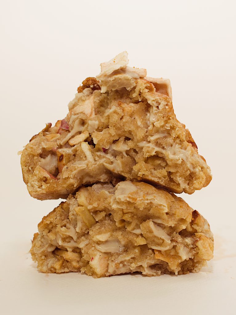 Inside of a gourmet cookie Inside of an apple crumble gourmet cookie