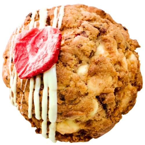 Strawberry and white chocolate baked into a thick, soft-centred New York-style cookie.